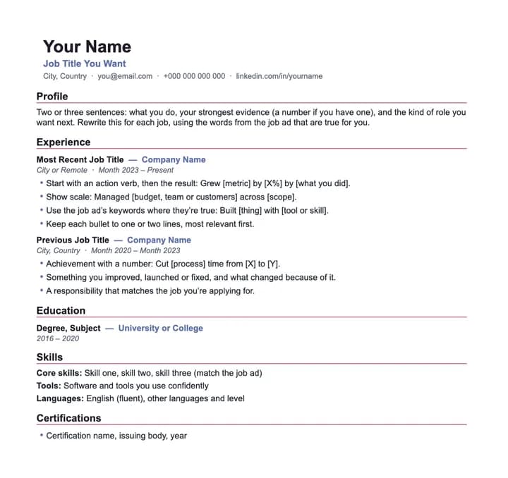Preview of the Creative CV template