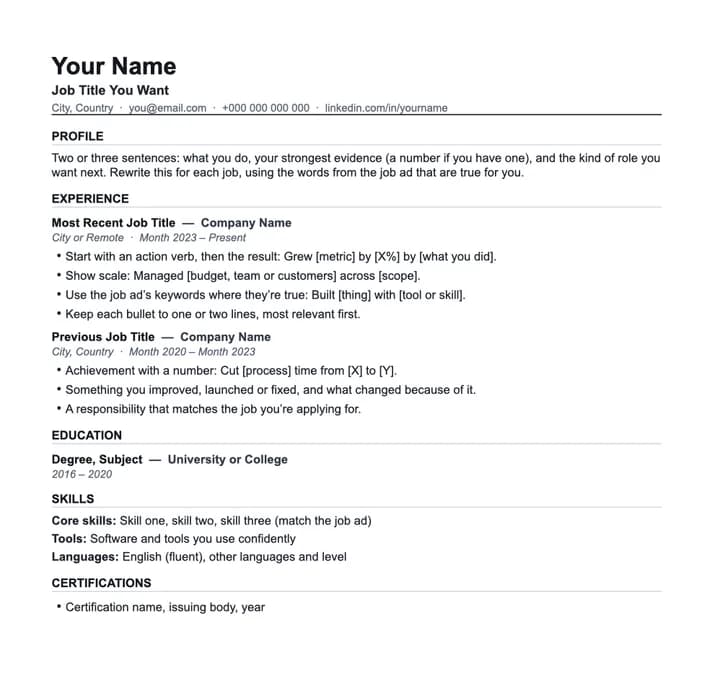 Preview of the Minimal CV template